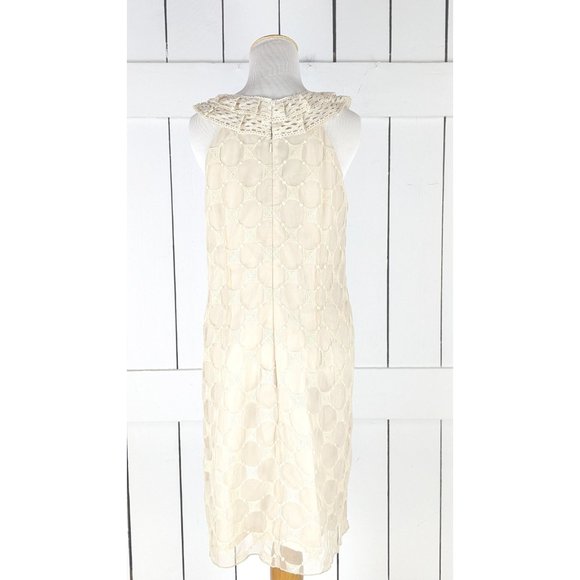Ivory cream beaded crochet lace sheer net overlay sleeveless tunic dress 6 - Picture 8 of 8